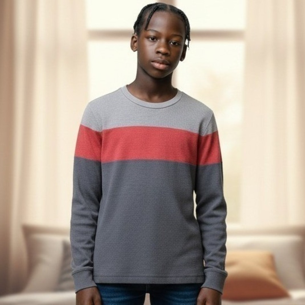 Urban Pipeline Boys XL Thermal Shirt Long Sleeve Colorblock Grey Red Cotton